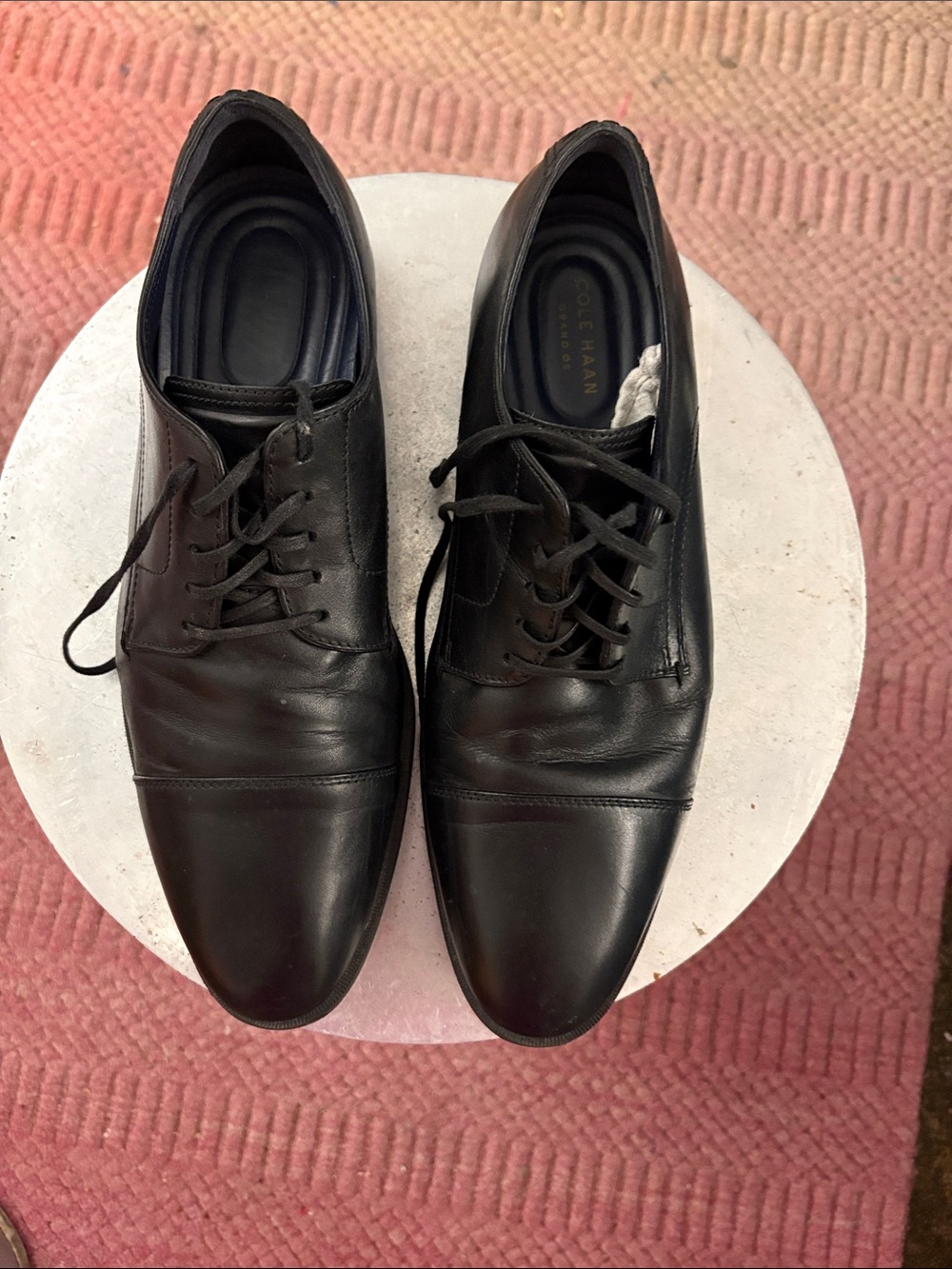 Cole Haan Black Leather Cap-Toe Derby Shoes